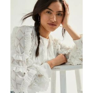 Anthropologie - Not So Serious - Donna Lace Boho Blouse White